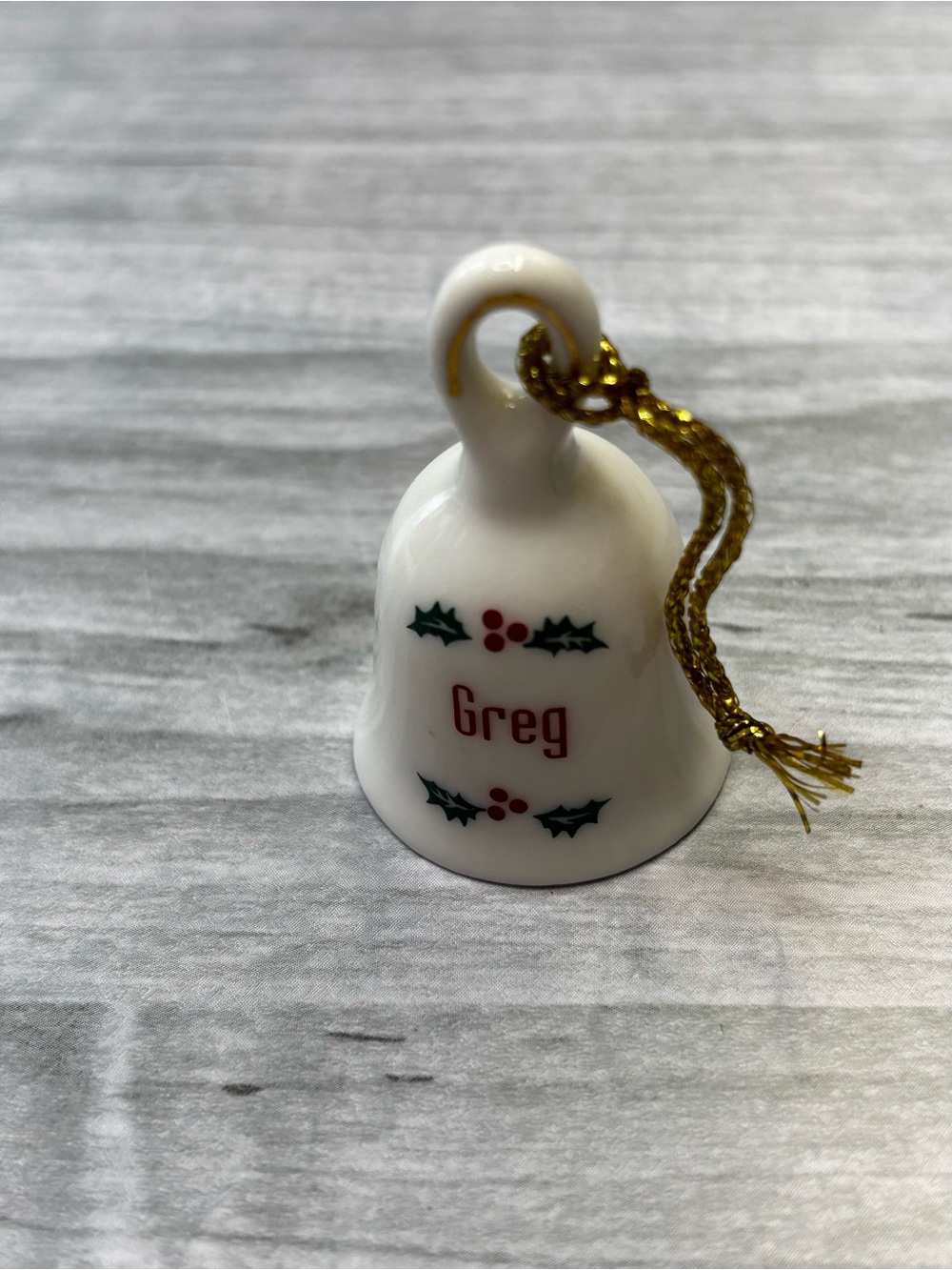 Personalized White Holiday Bell Ornament - Greg